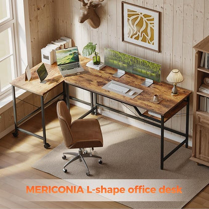 Mericonia 48 Inch Computer Desk & 32 Inch Small Rolling Desk, 2pcs | Simple Writing Table for Home Office Bedroom Work Study, Brown