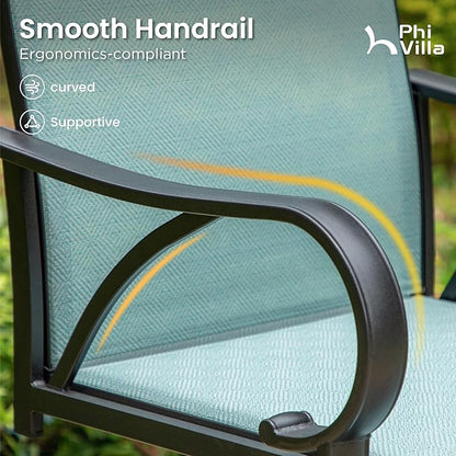 PHI VILLA 5 Piece Outdoor Bar Set, High Top Patio Bistro Bar Table and 4 Outdoor Swivel Bar Stools Chairs with Teal Textilene Fabric for Outside, Balcony, Garden and Yard