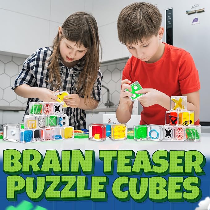 Bedwina Mini Cube Puzzle Box Set - Pack of 24 Balance IQ Party Favor Games for Kids, Teens and Adults, 1.5 Inch 3D Brain Teaser Maze Ball Toy Puzzles, Mini Ball Game for Kids in Bulk