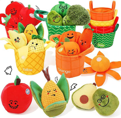 Fruit Vegetable Sensory Toys for Baby 6-12 Months - 16Pcs Plush Sorting Set Perfect for Little Hands to Grasp With Cute Faces, Bright Color Food Crinkle & Rattle, Birthday Gift for 1 Year Old Boy Girl
