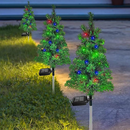 Solar Christmas Tree Garden Stake Lights Waterproof Christmas Decorations Tree Lights Outdoor Xmas Tree Light Christmas décor Pathway Lights Patio Yard (Color, 2pcs