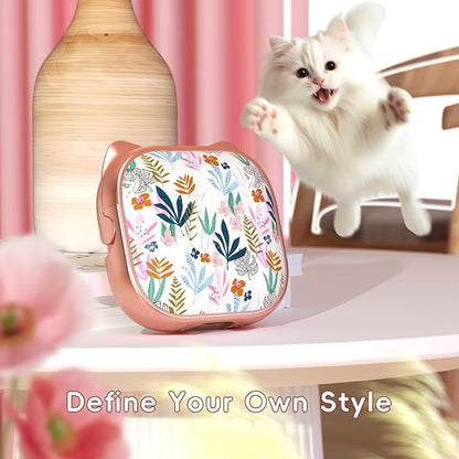 for AirPods 4 Case with Cleaning Kit, Cute Cat Ear Print Design & Cute Buckle, Inverted Phone Holder Design, Top Safe Lock Buckle Design, for Girls AirPods 4 case 2024, Rose Gold Leaves