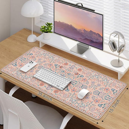 iCasso Desk Mat, Large Mouse Pad,35.4x15.7in,Peach Pink | Desk Pad Mat,Anti-Slip Big Mousepad with Stitched Edges for Work Home Offive