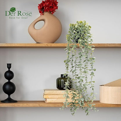 Der Rose 1Pcs Fake Plants Hanging Artificial Potted Faux Eucalyptus Plants for Modern Boho Farmhouse Bathroom Office Desk Wall Art Shelf Living Room Aesthetic Decor Indoor