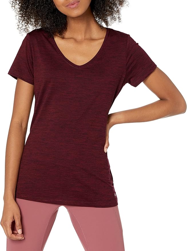 Amazon Essentials Women's Active Quick Dry Tech Stretch Short-Sleeve V-Neck T-Shirt (Available in Plus Size), Pack of 2