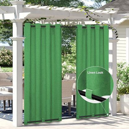 Easy-Going Linen Look Outdoor Curtains Waterproof Windproof Porch Curtains, Soft Thicken Outdoor Privacy Curtains for Patio, Gazebo, Grommet Top and Tab Bottom Drape, 1 Panel, 54x96 inch, Green