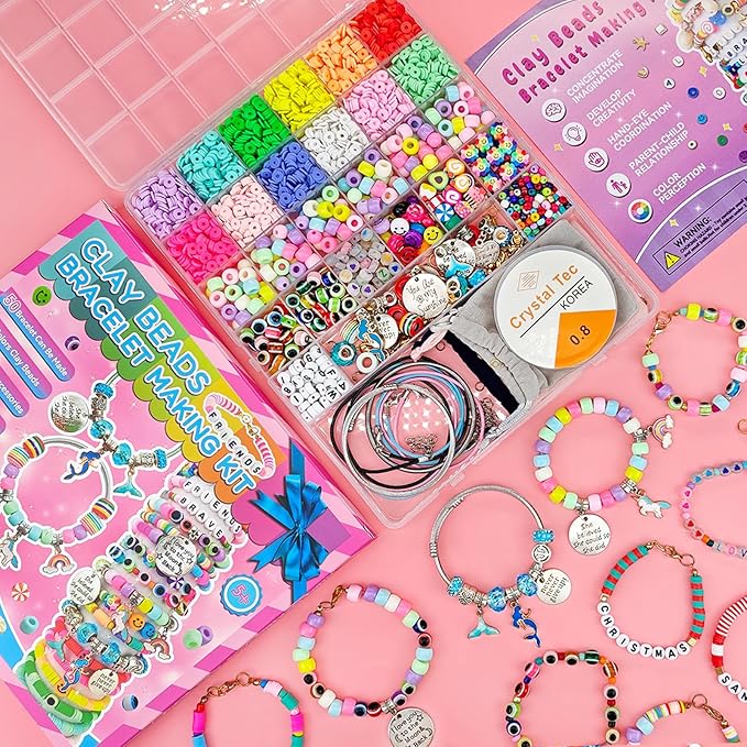 leitait Girls Toys Bracelet Making Kit -3400pcs Charm Jewelry Making Kit Supplies,Unicorn/Mermaid Crafts Birthday Christmas Gifts for Girls Ages 5 6 7 8 9 10 11 12 Years Old