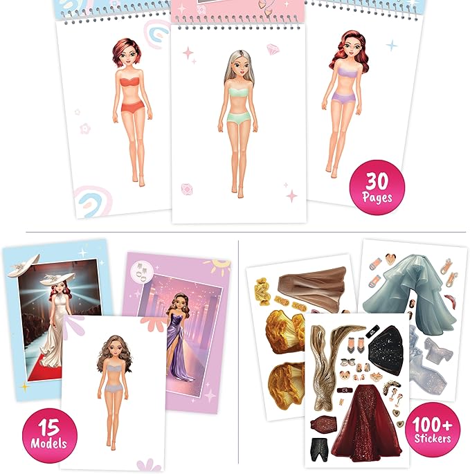 Sticker Dress Up Fashion Runway - Sticker Activity Book for Kids. Learn Girls Fashion Design with Stickers and Guides for Kids 5 and up. Little Designer Creativity Book