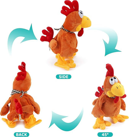 13" Squawking Chicken Musical Stuffed Animal Plushies Walking Singing Waving Rooster Electronic Interactive Plush Toy for Kids Boys Girls Easter