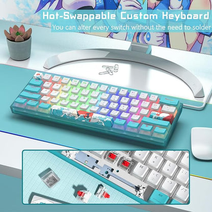 Womier 60% Percent Keyboard,WK61 V2 Mechanical RGB Wired Gaming Keyboard,Hot-Swappable Creamy Key Board with PBT Keycaps,Linear Red Switch for Windows/MAC (Blue)