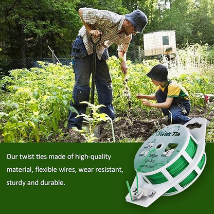 Twist Ties - All-Purpose Coated 328feet Garden Plant Ties with Trimmer Garden Twine Support Ties Reusable for Gardening Plants Growth and Care, Office Home Cable Organization (Green)
