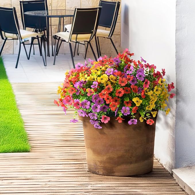 Artificial Flowers Faux Plants Outdoor Fake Flowers Spring Decor,12 Bundles Outdoor Flower Plastic Plant Colorful Daisy UV Resistant for Porch Patio Yard Garden Pot Planters