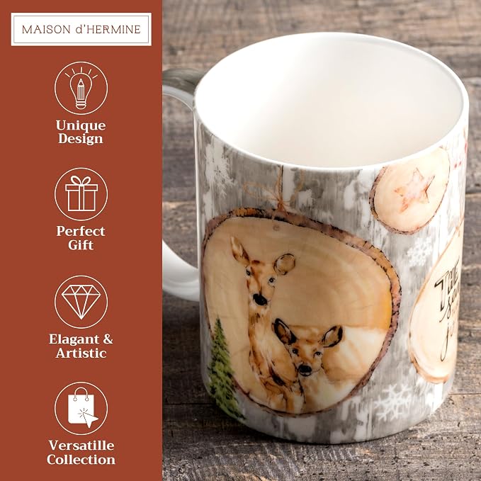 Maison d' Hermine Coffee Mug with Handles Tea Cups (12 Ounce, Pack of 1) | Fine Bone China Coffee Mugs for Hot Beverages Cappuccino Latte Home Restaurant Hotel Spring Summer -Mountain Life - Winteralp