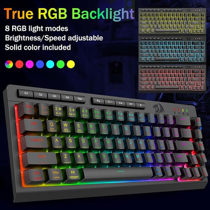 Redragon Wireless Gaming Keyboard, RGB Backlit, Portable 60% Design, Black | Bluetooth/2.4GHz/USB-C Wired, Mini Quiet Macro Membrane Keyboard, Rechargeable 4000mAh Battery, Anti-Ghosting for Win/MAC
