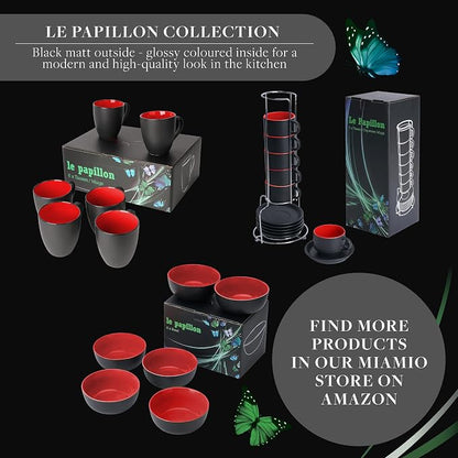 MIAMIO - Coffee Mugs Set of 6 (12 oz) - Le Papillon (Red) - Daily Table Set | Ceramic coffee mugs for coffee, cappuccino and tea, 12 oz for everyday use - dishwasher safe - practical for daily use