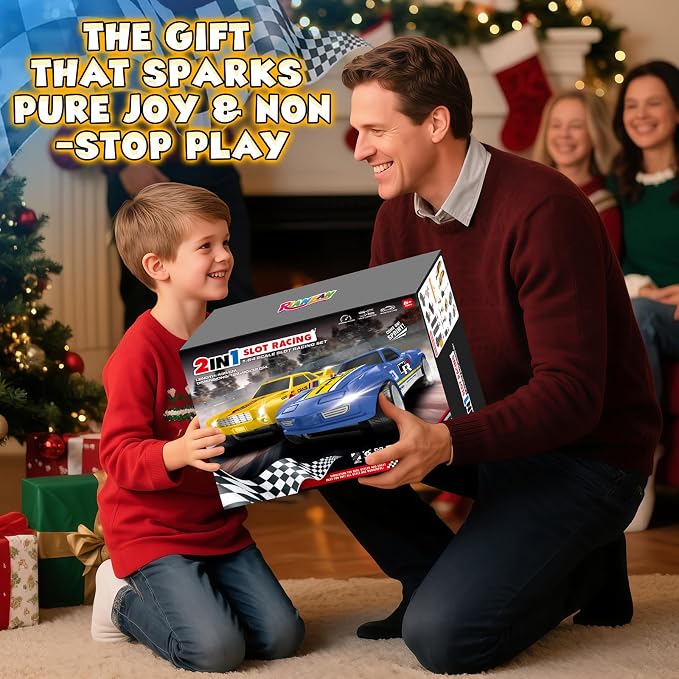 Slot Car Race Track Sets for Boys Age 4 5 6 7 8-12, Electric Race Car Track with 4 High-Speed Racing Car, Dual Racing Game Lap Counter Circular Overpass Track, Christmas Birthday Gifts Toys for Kids