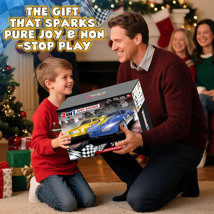 Slot Car Race Track Sets for Boys Age 4 5 6 7 8-12, Electric Race Car Track with 4 High-Speed Racing Car, Dual Racing Game Lap Counter Circular Overpass Track, Christmas Birthday Gifts Toys for Kids