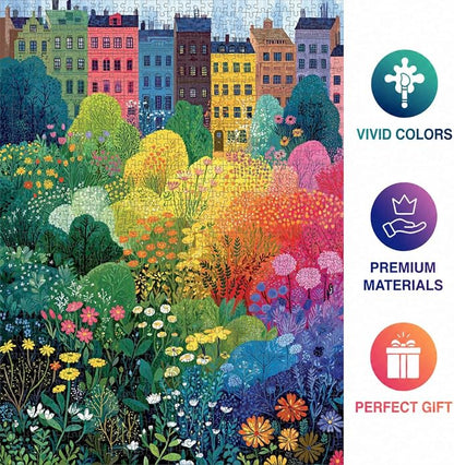 Cross & Glory – Copenhagen in Bloom – 1000 Piece Jigsaw Puzzle for Adults | Vibrant Copenhagen City Garden Puzzle | Colorful Wildflower Artwork | Premium Ribbon-Cut Puzzle with Satin Finish