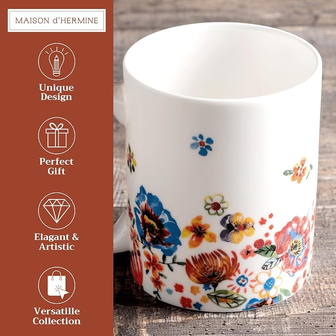 Maison d' Hermine Coffee Mug with Handles Tea Cups (15 Ounce, Pack of 1)