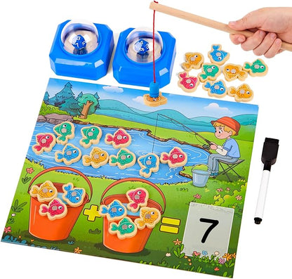 Magnetic Fishing Math Game for Kids 3-5, Montessori Counting Toy with Dice Poppers, Preschool Math Manipulatives Board Game, Addition and Subtraction Dice Game for Homeschool Classroom