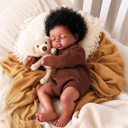 BABESIDE Black Reborn Baby Dolls, 17 Inch Realistic Black Newborn Lifelike Real Life Baby Dolls Soft Vinyl & Cloth Body with Feeding Kit Gift Box for Kids Ages 3+