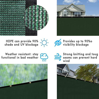 UPGRADE Privacy Fence Screen 4'x29' Dark Green Outdoor 90% Visibility Blockage 170 GSM Mesh Shade Cover Panels for Backyard,Balcony,Home Decoration with Zip Ties,Customized Avaliable