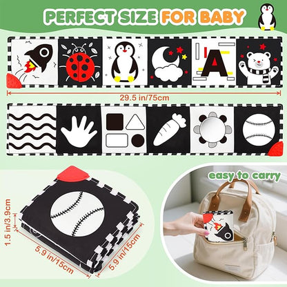 BBWOO High Contrast Baby Toys for Newborn, Tummy Time Mirror, Black and White Baby Toy for 0-6 Months, Soft Montessori Visual Stimulation Infant Book, Boy Girl Shower Gift