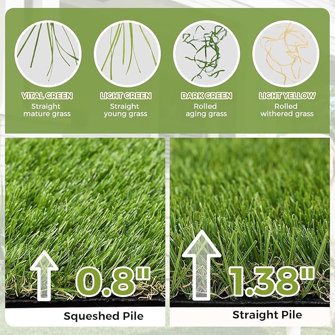 Artificial Grass Rug Indoor Outdoor, 5 x 6FT Faux Grass Turf with Drainage Holes, Realistic Artificial Lawn Rug Dog Pets Mat, Turf Carpet for Garden Lawn Landscape Balcony Patio Backyard Decor