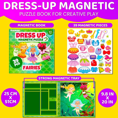 Quokka Magnetic Dress-Up Dolls for Girls Boys with 35 Magnetic Pieces - Creative Magnetic Play Set for Home or Travel - Perfect Paper Dolls for Ages 3 and Up, Boost Storytelling with Fairies