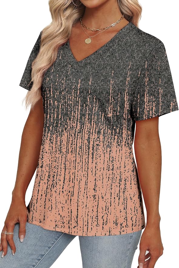 Alaroo Womens Summer Tops 2026 V Neck Short Sleeve Shirts Trendy Dressy Casual Vacation Outfits Printed