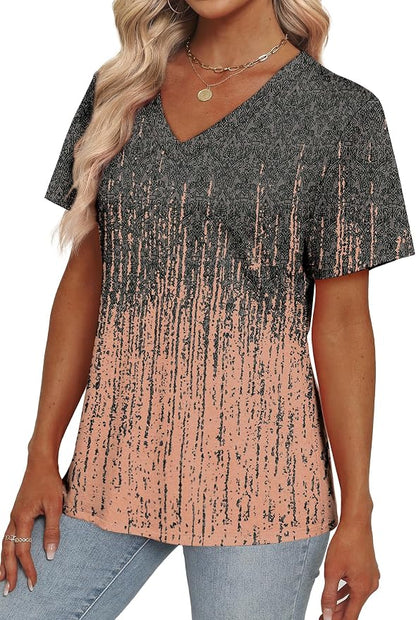 Alaroo Womens Summer Tops 2026 V Neck Short Sleeve Shirts Trendy Dressy Casual Vacation Outfits Printed