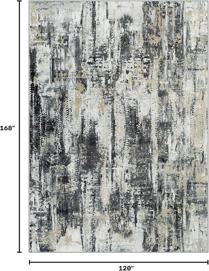10x14 Area Rugs Washable Rug: Modern Abstract Living Room Rug Soft Anti-Skid Thin Carpet Indoor Floor Non-Shedding Carpets for Bedroom Dining Room Farmhouse Nursery Home Office Black Grey Gold