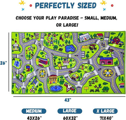 ToyVelt Kids Carpet Playmat Car Rug – Educational Road Traffic Carpet Multi Color Play Mat - Best Kids Rugs for Playroom & Kid Bedroom – for Ages 3-12 Years Old (43" L x 26" W)