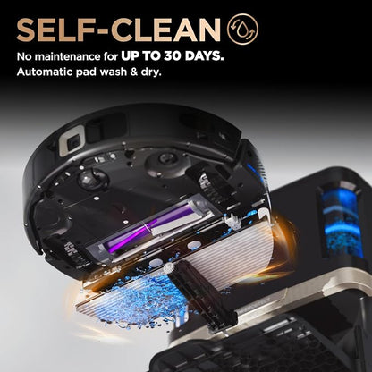 Shark PowerDetect NeverTouch Pro Robot Vacuum & Mop, Black,RV2820ZE | 5 PowerDetect Technologies, NeverStuck, NeverTouch Pro Base (Self-Empty 60-Day, Refill, Pad Wash/Dry), 360° LiDAR + 3D Sensor
