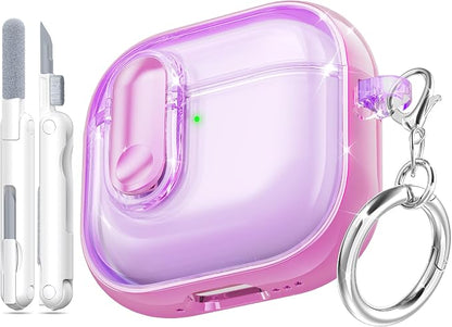 for AirPods 4th Generation Case 2024 with Bright Plated Bezel and Switches, Military-Grade Shockproof Transparent Anti-Yellowing for AirPods 4 Cover, Purple