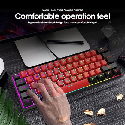Snpurdiri 60% Wired Gaming Keyboard,True RGB Small Compact 61 Keys Mini Keyboard for PC/Mac Gamer, Typist, Travel, Easy to Carry on Business Trip(Black-Red) | Mini Gaming Keyboard for PC/Mac Gamer, Typist, Travel, Easy to Carry on Business Trip