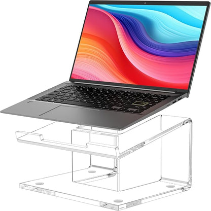FUCDTEFC Acrylic Laptop Stand for Desk, Laptop Riser for 10-15.6 Inch Laptops, Ergonomic Computer Stand Holder Compatible with Macbooks and Notebooks- Clear