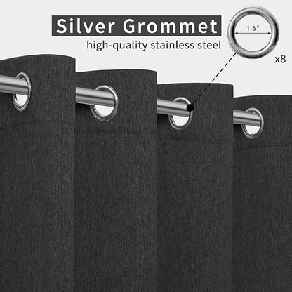 Easy-Going Linen Look Outdoor Curtains Waterproof Windproof Porch Curtains, Soft Thicken Outdoor Privacy Curtains for Patio, Gazebo, Grommet Top and Tab Bottom Drape, 1 Panel, 54x84 inch, Black