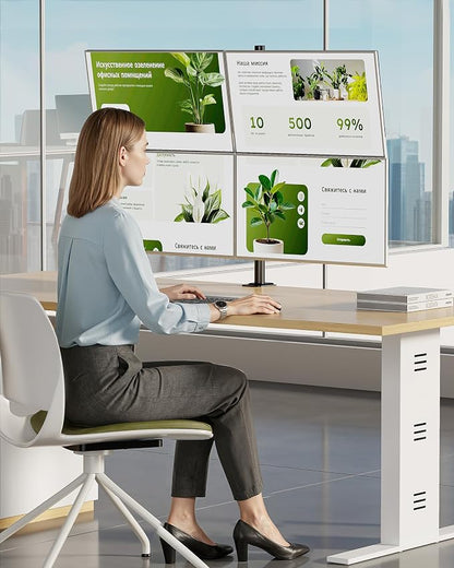 monTEK Quad Monitor Stand for Four 17-32" Screens, 22 lbs Each | Four-screen desk mount, height adjustment, tilt, swivel, rotation, clamp/grommet bases and VESA 75/100