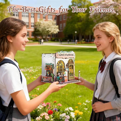 DIY Miniature House Kit, Flower Shop Book Nook Kit, Mini House Building Kit, Miniature Dollhouse Kit for Adults and Teens, 3D Wooden Puzzles with LED Light, Bookshelf Craft Kit for Family and Friends