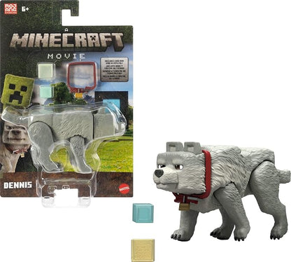 Mattel Minecraft Action Figure & Accessories Set, 3.25-inch Dennis The Wolf Posable Character Collectible Inspired by A Minecraft Movie