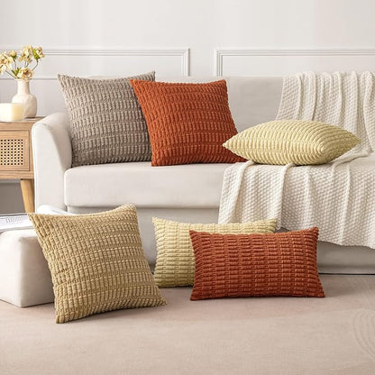 MIULEE Pack of 2 Corduroy Decorative Lumbar Throw Pillow Covers 20x12 Inch Soft Boho Striped Pillow Covers Modern Farmhouse Home Decor for Sofa Living Room Couch Bed Khaki