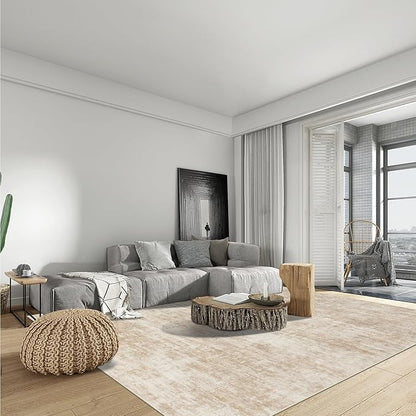8x10 Area Rugs Washable Rug: Modern Abstract Living Room Rug Soft Anti-Skid Thin Carpet Indoor Floor Non-Shedding Carpets for Bedroom Dining Room Farmhouse Nursery Home Office Beige