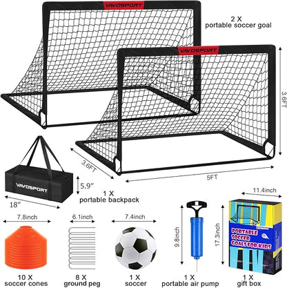 Kids Soccer Goals for Backyard Set - 2 of 4' x 3' Portable Soccer Goal Training Equipment, Pop Up Toddler Soccer Net with Soccer Ball, Soccer Set for Kids and Youth Outdoor Games, Sports, Play