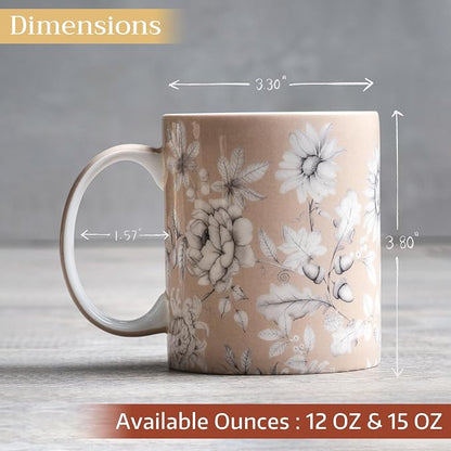 Maison d' Hermine Coffee Mug with Handles Tea Cups (15 Ounce, Pack of 1) | Fine Bone China Coffee Mugs for Hot Beverages Cappuccino Latte Home Restaurant Spring Summer -Pretty Autumn - Mono Autumn