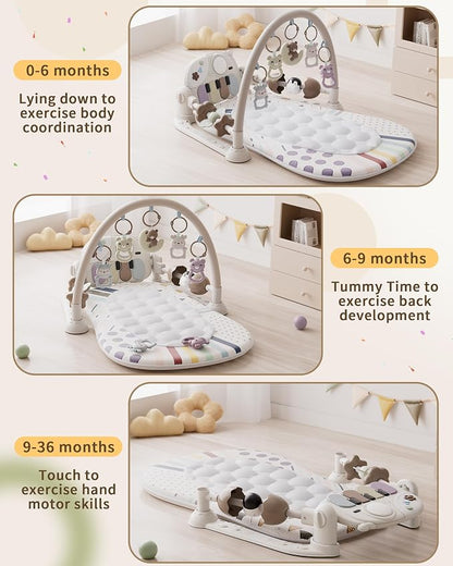 STACTCUTE Baby Play Mat Baby Toys,Baby Gym Tummy Time Play Piano Activity Mat with 5 Infant Sensory Toys,Music & Light Infant Newborn Gifts for Babies Toddlers 0-3 6-9 11 12 Months.