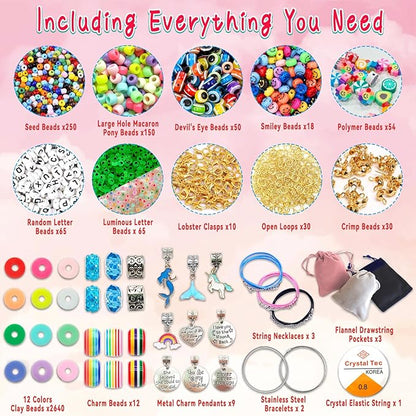 leitait Girls Toys Bracelet Making Kit -3400pcs Charm Jewelry Making Kit Supplies,Unicorn/Mermaid Crafts Birthday Christmas Gifts for Girls Ages 5 6 7 8 9 10 11 12 Years Old