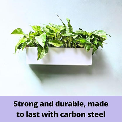 LaLaGreen Wall Planter (24 Inch, 2 Pack) Carbon Steel White Metal Hanging Flower Pot for Succulents, Wall Mount Rectangular Window Sill Box Fence Floating Garden Shelf for Deck Indoor Outdoor Decor