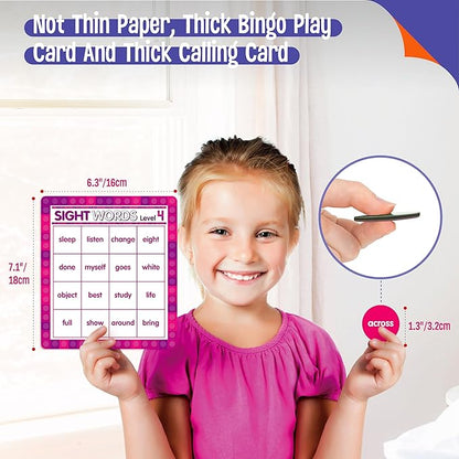 SpriteGru Sight Word Bingo Game, 120 Sight Words Learn to Read Level 3 & Level 4 Bingo Board Game Dolch's & Fry's Words Lists for Kindergarten and Preschool Kids 5+, Perfect for Classroom & At Home