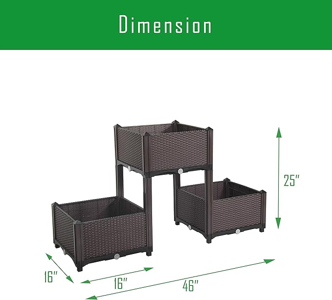 D'vine Dev Planter Raised Beds - Elevated Planter Garden Box with Drainage Plug Raised Garden Beds for Vegetable/Flower/Herb Outdoor Standing Planter Beds Gardening Kit, RGB-3